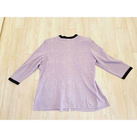 Exclusively Misook XL Cardigan Zip Up Lavender Contrast Sweater Vtg 3/4 Slv - Picture 7 of 8
